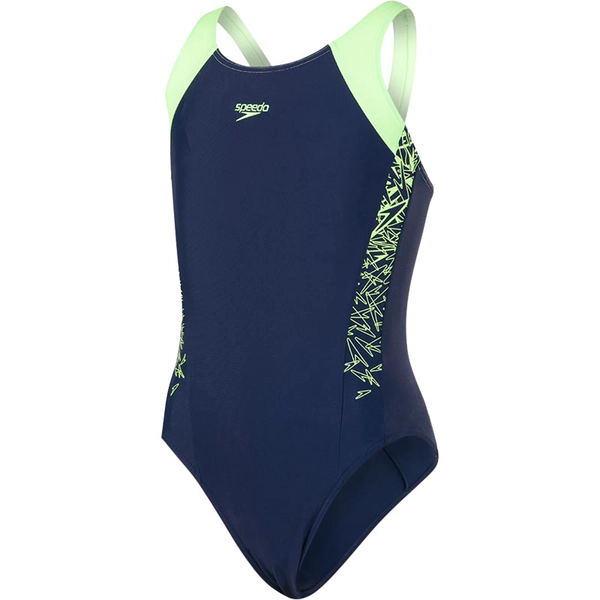 Image of Speedo Boom Splice Muscleback Swimsuit Junior Navy/Zest 24"