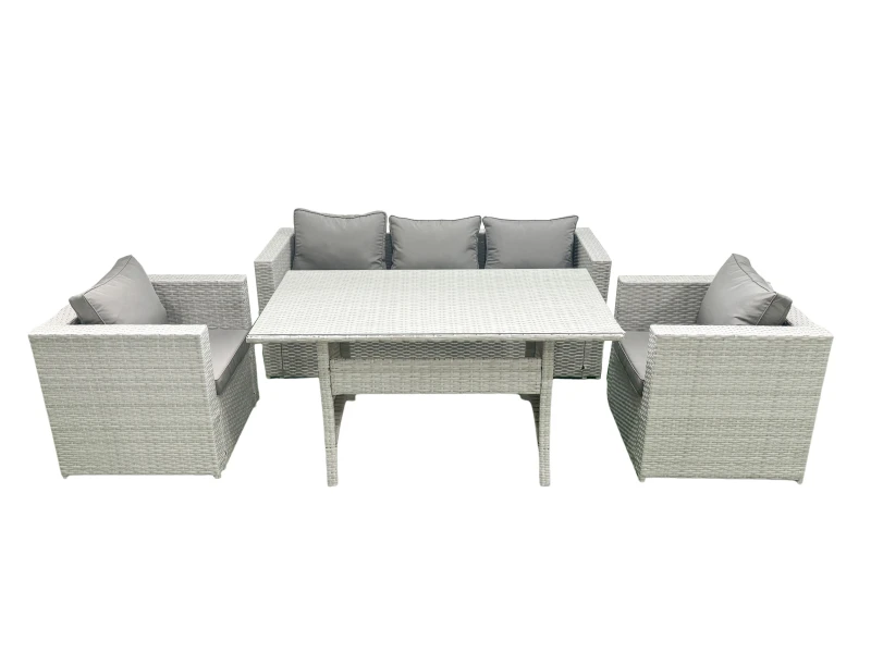 Image of Fimous Garden Dining Set Outdoor Rattan Furniture Set with Sofa Dining Table 2 Chairs Light Grey Mixed Light Grey
