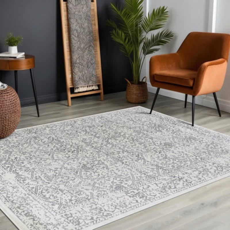 Image of Livabliss Vintage Oriental Boho Grey/ivory Margaux Area Rug 160 X 215cm - Easy Care, Non Shedding, Ideal For Living Room & Bedroom