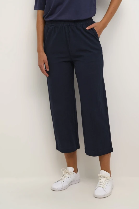 Image of Kaffe Womens Naya Elastic Waist Cropped Trousers in Dark Navy Size: 8 Dark Navy Female 8