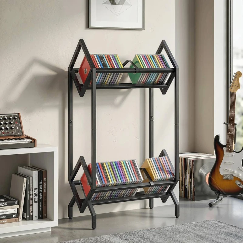 Image of HOMCOM 50 CD Storage Rack, 2-Tier Metal Display Rack for CDs, DVDs, Black Unisex