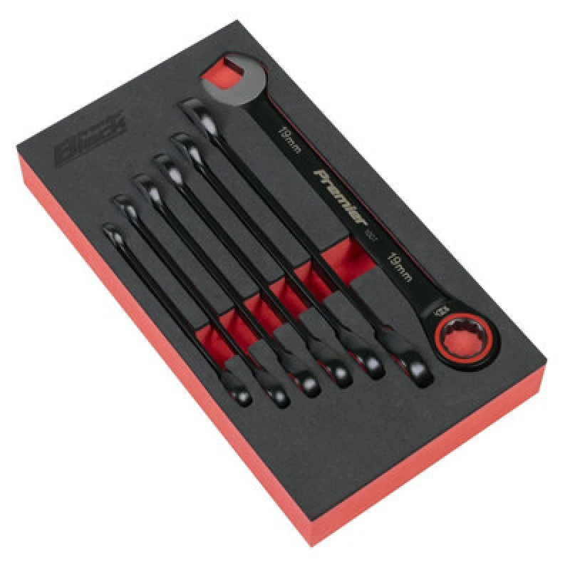 Image of Sealey Premier Black 7 Piece Ratchet Combination Spanner Set AK63941B