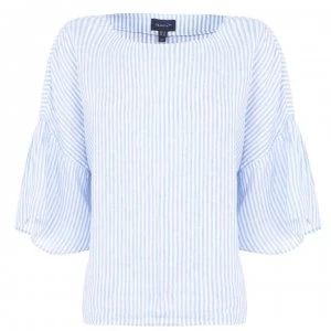 Image of Gant Linen Stripe Top - Blue 445