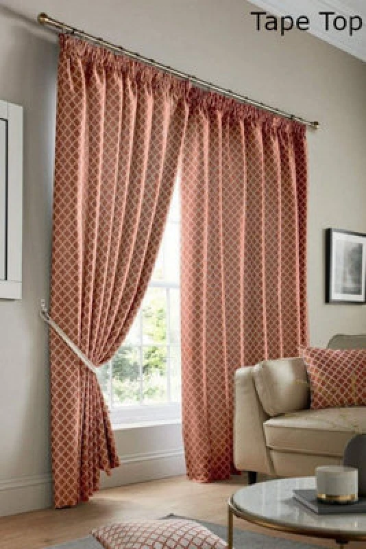 Image of Alan Symonds Cotswold Pencil Pleat Taped Top Lined Curtains - P - Orange Orange L