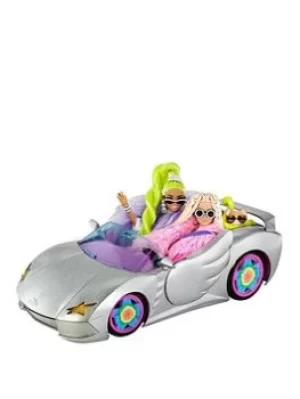Image of Barbie Extra Silver Car With Rolling Wheels, Pet Puppy & Accessories