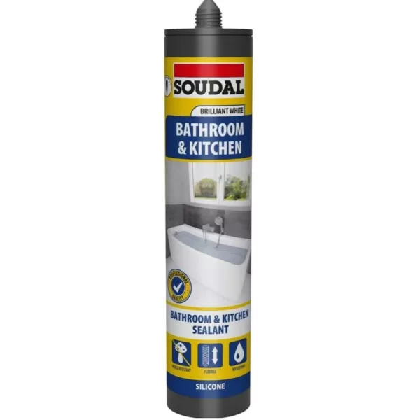 Image of White Silicone Sealant Soudal Sealer Bathroom Kitchen Waterproof 290ml SD159279