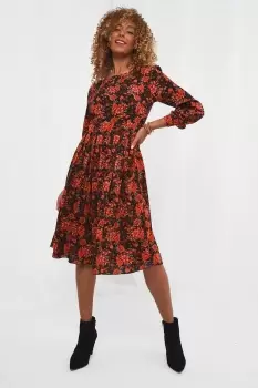 Image of Autumnal Floral Balloon Sleeve Dress