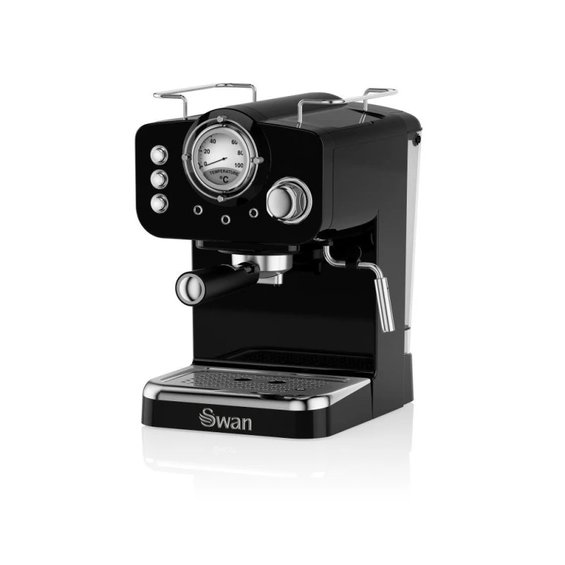 Image of Swan Retro Black Pump Espresso Coffee Machine - Swan 31171