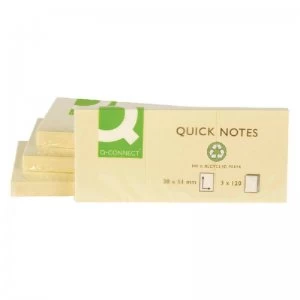 Image of Q-Connect Repositionable Recycled 38 x 51mm Yellow Quick Notes Pack of