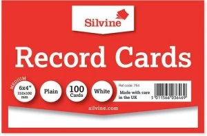 Image of Value Record Cards 152x102mm Plain White Pack100