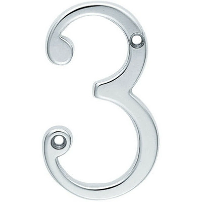 Image of Loops Satin Chrome Door Number 3 - 75mm Height 4mm Depth House Numeral Plaque Multi
