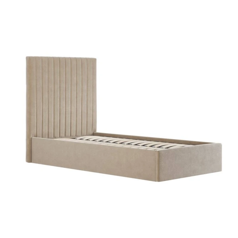 Image of EDITE Luciana Velvet Ottoman Storage Bed with Tall Fluted Headboard beige SINGLE (90 x 190cm);DOUBLE (135 x 190cm);KING (150 x 200cm);SUPER KING (180