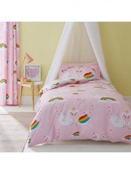 Image of Catherine Lansfield Rainbow Swan Duvet Cover Set, Pink, Size Single