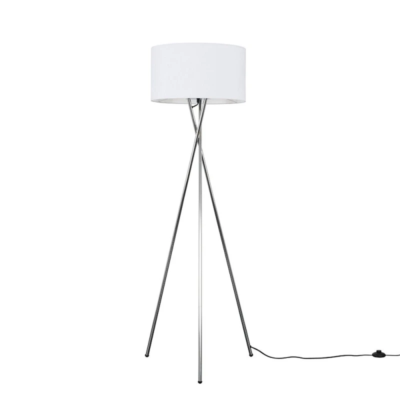 Image of ValueLights ValueLights Camden Polished Chrome Tripod Floor Lamp with Drum Lamp Shade and Bulb in White White One Size Unisex 5055759991517
