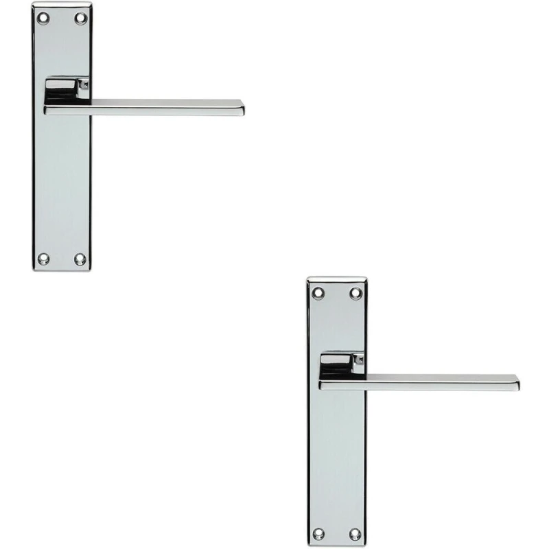 Image of Loops 2x Flat Straight Lever on Latch Backplate Door Handle 180 x 40mm Polished Chrome Multi