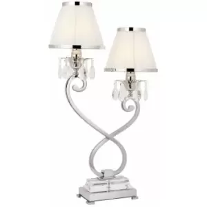 Image of Loops - Esher Luxury Twin Table Lamp Nickel Crystal White Shade Traditional Bulb Holder