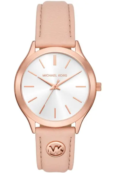 Image of Michael Kors Ladies Michael Kors Slim Runway Three-Hand Blush Leather Watch MK7467