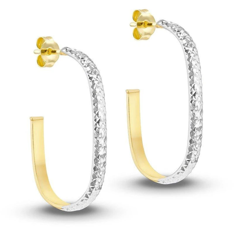 Image of Be You 9ct Gold Diamond Cut Half Hoop Earrings Hoop Earrings One Size Yellow And White Gold 72937390000