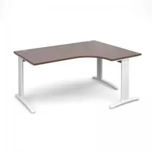 Image of TR10 deluxe right hand ergonomic desk 1600mm - white frame and walnut