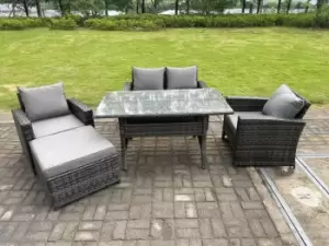 Image of Fimous 4 Seater Outdoor Dark Grey Rattan Lounge Complete Sofa Set with Dining Table and Big Footstool