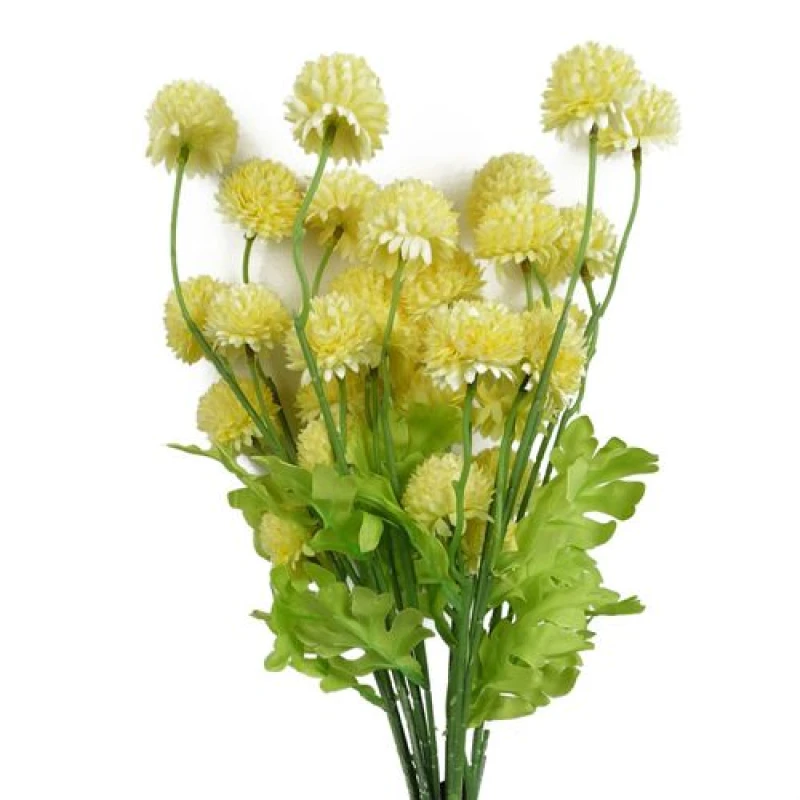 Image of Leaf Pack of 6 x 50cm Dahlia Pompom Yellow Artificial Stem