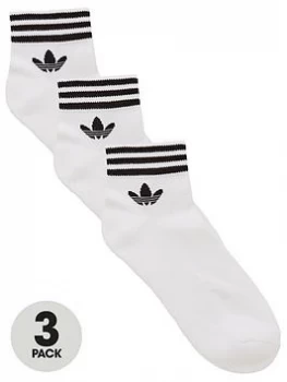 Image of Adidas Originals 3 Pack Trefoil Ankle Sock - White