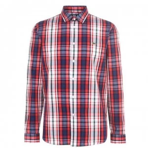 Image of Lacoste Long Sleeves Poplin Checked Shirt - Navy LYA