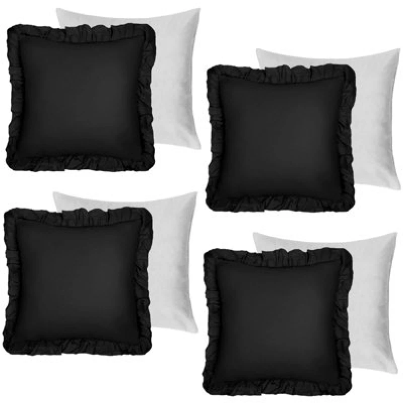 Image of OHS OHS 4 Pack Linen Frill Cushion Covers Filled Home Living Luxury in Black Size: 45cm x 45cm Black 45cm x 45cm Unisex 5027434186778