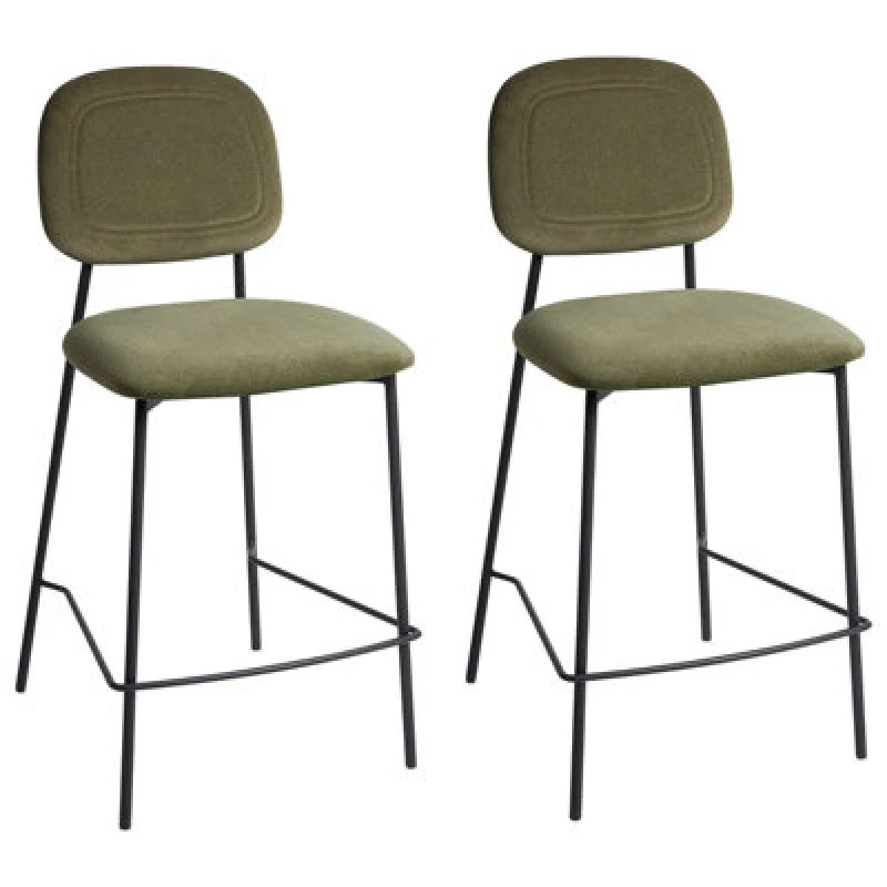 Image of Beliani Set Of 2 Bar Chairs Duette Velvet Olive Green