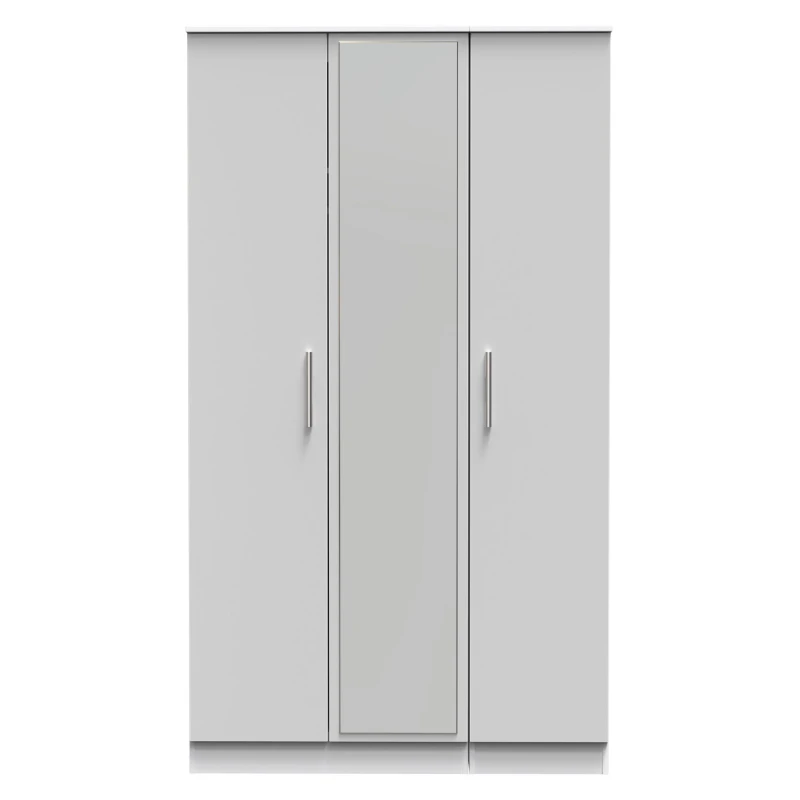 Image of Trent Tall Triple Mirrored Wardrobe In Grey & White (Ready Assembled)