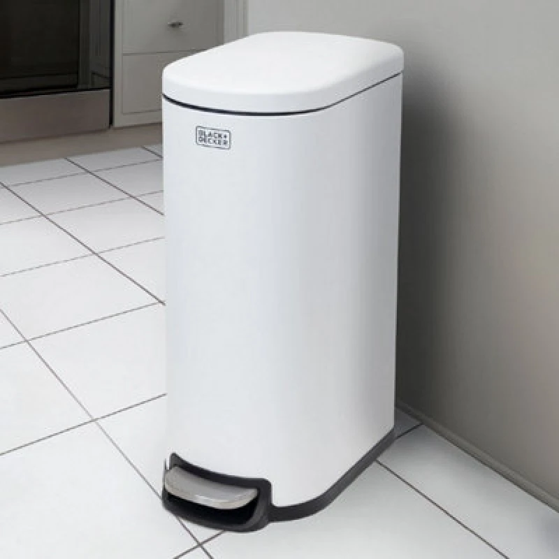 Image of Black+Decker 30 Litre Slimline Pedal Bin - White