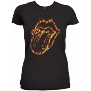 Image of Rolling Stones Flaming Tongue Black Ladies T Shirt: Medium