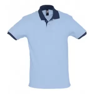 Image of SOLS Prince Unisex Contrast Pique Short Sleeve Cotton Polo Shirt (XL) (Sky Blue/French Navy)