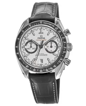 Image of Omega Speedmaster Racing Chronometer White Chronograph Black Leather Strap Mens Watch 329.33.44.51.04.001 329.33.44.51.04.001