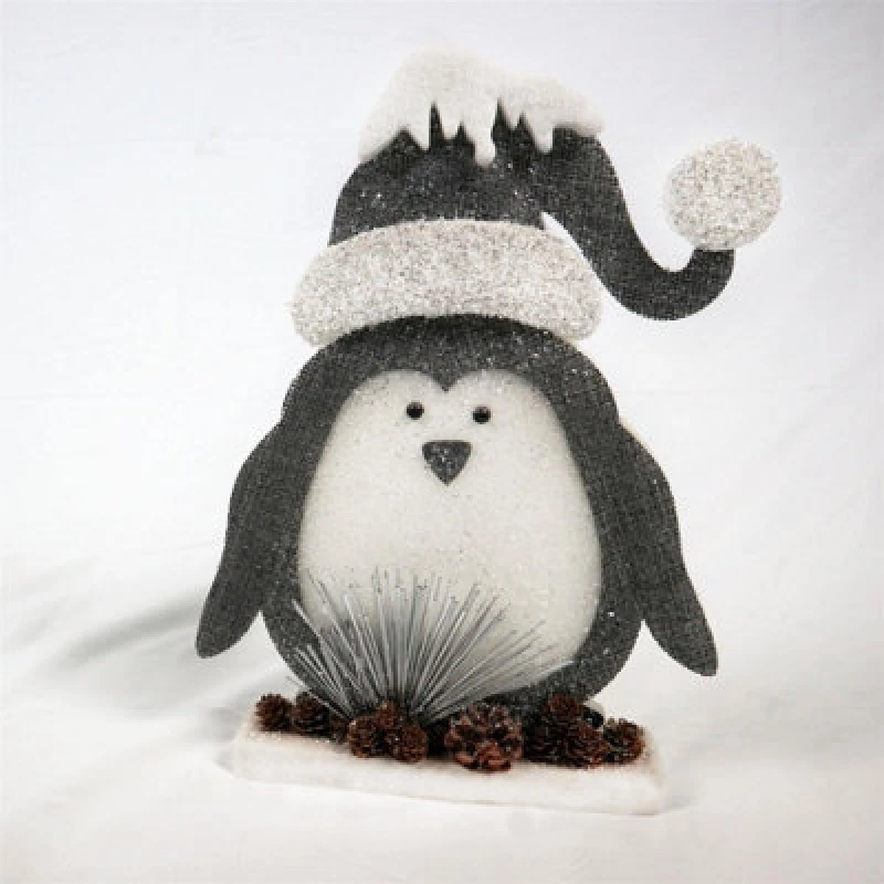 Image of Shatchi 42cm Grey Penguin Christmas Tabletop Figures Window Wall Door Holiday Home Xmas Glitter Foam Showpiece Decorations Grey