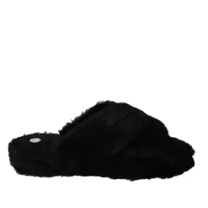 Image of Fabric Fur Cross Over Slipper - Black