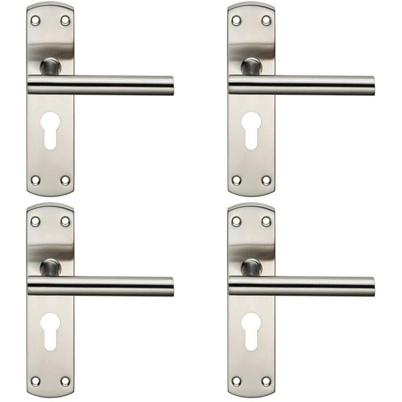 Image of Loops 4x Mitred T Bar Lever Door Handle on Euro Lock Backplate 172 x 44mm Satin Steel Metallics