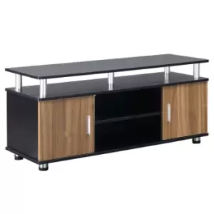 Image of Homcom Entertainment Unit With Raised Shelf 2 Cupboards Black With Walnut Doors