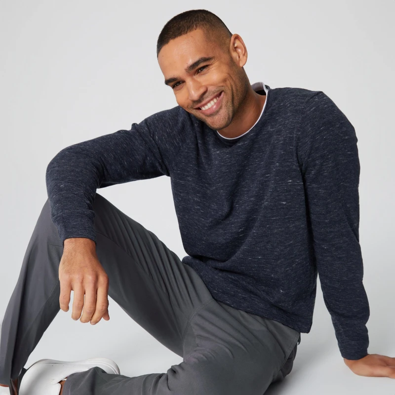 Image of Threadbare 'Springvale' Cotton Crew Neck Jumper with Mock T-Shirt Navy