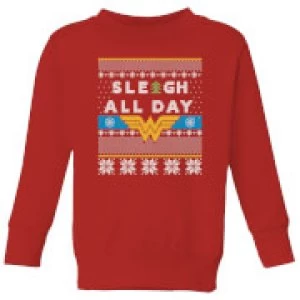Image of Wonder Woman 'Sleigh All Day Kids Christmas Sweatshirt - Red - 7-8 Years