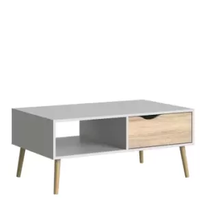 Image of Oslo Coffee Table 1 Drawer 1 Shelf In White And Oak Effect