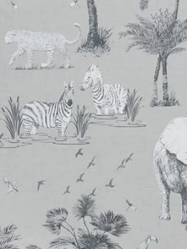 Image of Arthouse Safari Lagoon Grey Wallpaper