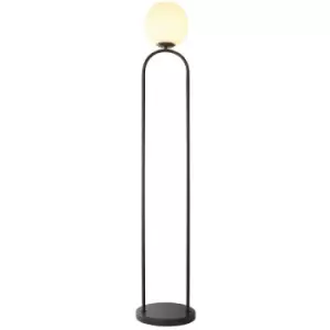 Image of Directory Motif 1 Light Floor Lamp Matt Black, Matt Opal Glass - Endon