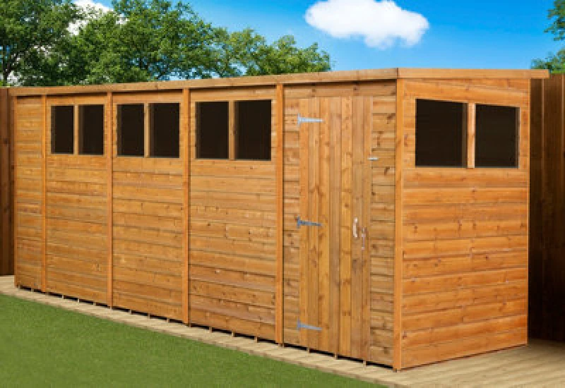 Image of Empire Sheds Empire Modular Pent 18X4 Dipped Treated Tongue And Groove Wooden Garden Shed With Windows (18' X 4' / 18ft X 4ft) (18X4)