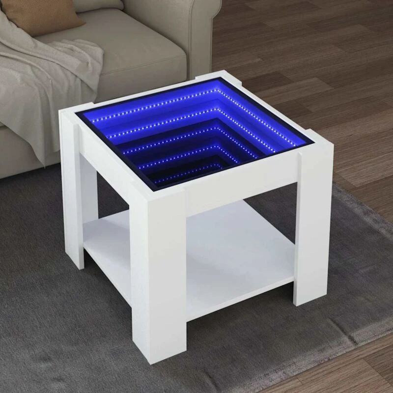 Image of vidaXL Coffee Table with LED White 53x53x45cm Engineered Wood, White 847539