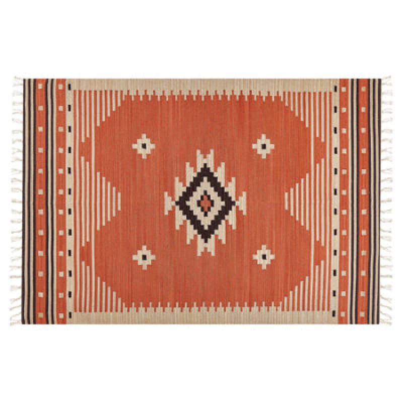 Image of Beliani Rug Gavar Orange 140 X 200 Cm Cotton Kilim