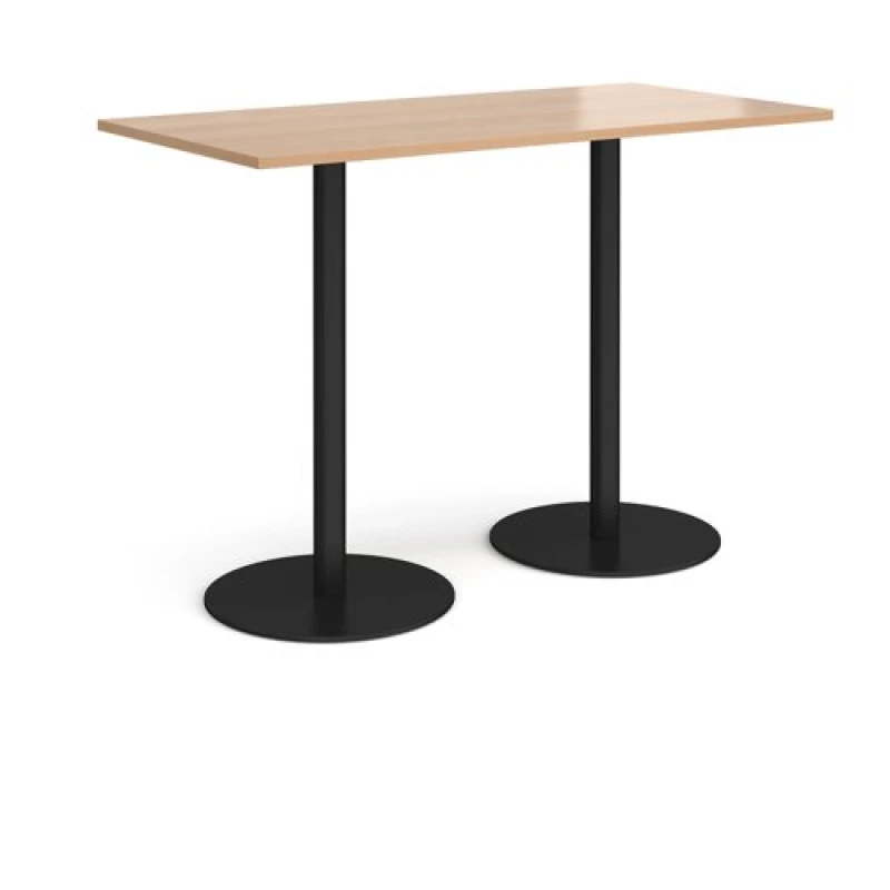 Image of Monza Rectangular Cafe and Bistro Poseur Table with Flat Round Black Base - Top 1600mm x 800mm - Beech
