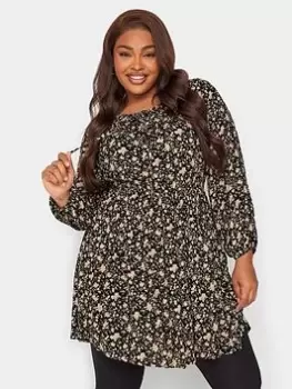 Image of Yours Crinkle Gypsy Tunic Black Floral, Black, Size 20, Women