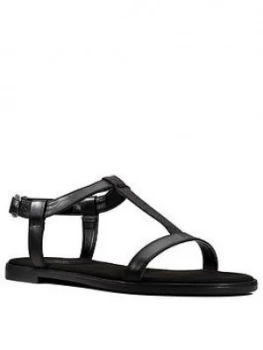 Image of Clarks Bay Rosa Leather Flat T Bar Sandal - Black