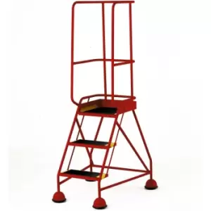 Image of 3 Tread Mobile Warehouse Steps & Guardrail RED 1.7m Portable Safety Stairs